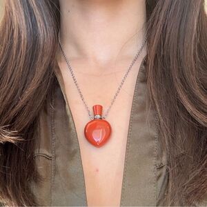 Red jasper Heart shape perfume bottle necklace love promise necklace